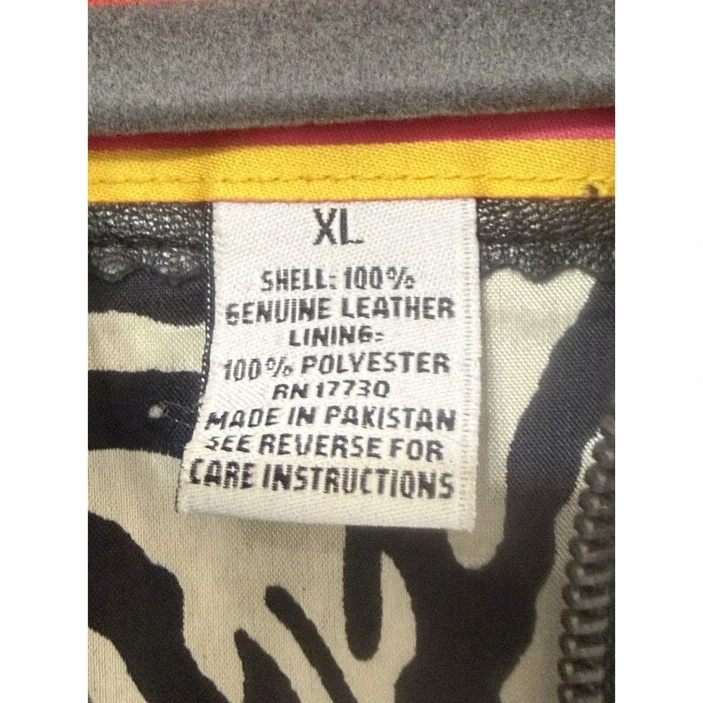 Vintage Isaac Mizrahi Black Leather Jacket Zebra Lining‎ Zip Moto Womens Sz XL